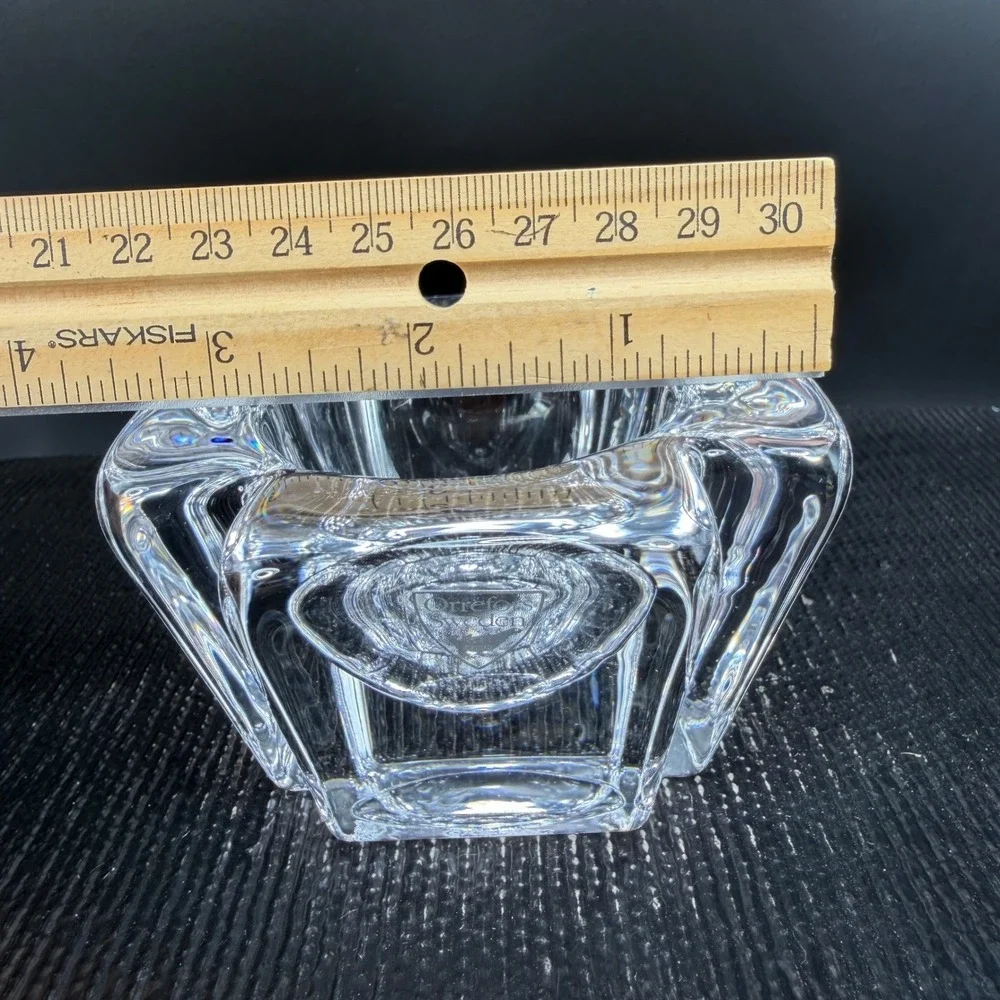 Orrefors Sweden Corona Crystal Votive Candle Holder Set of 2 Lars Hellsten Clear